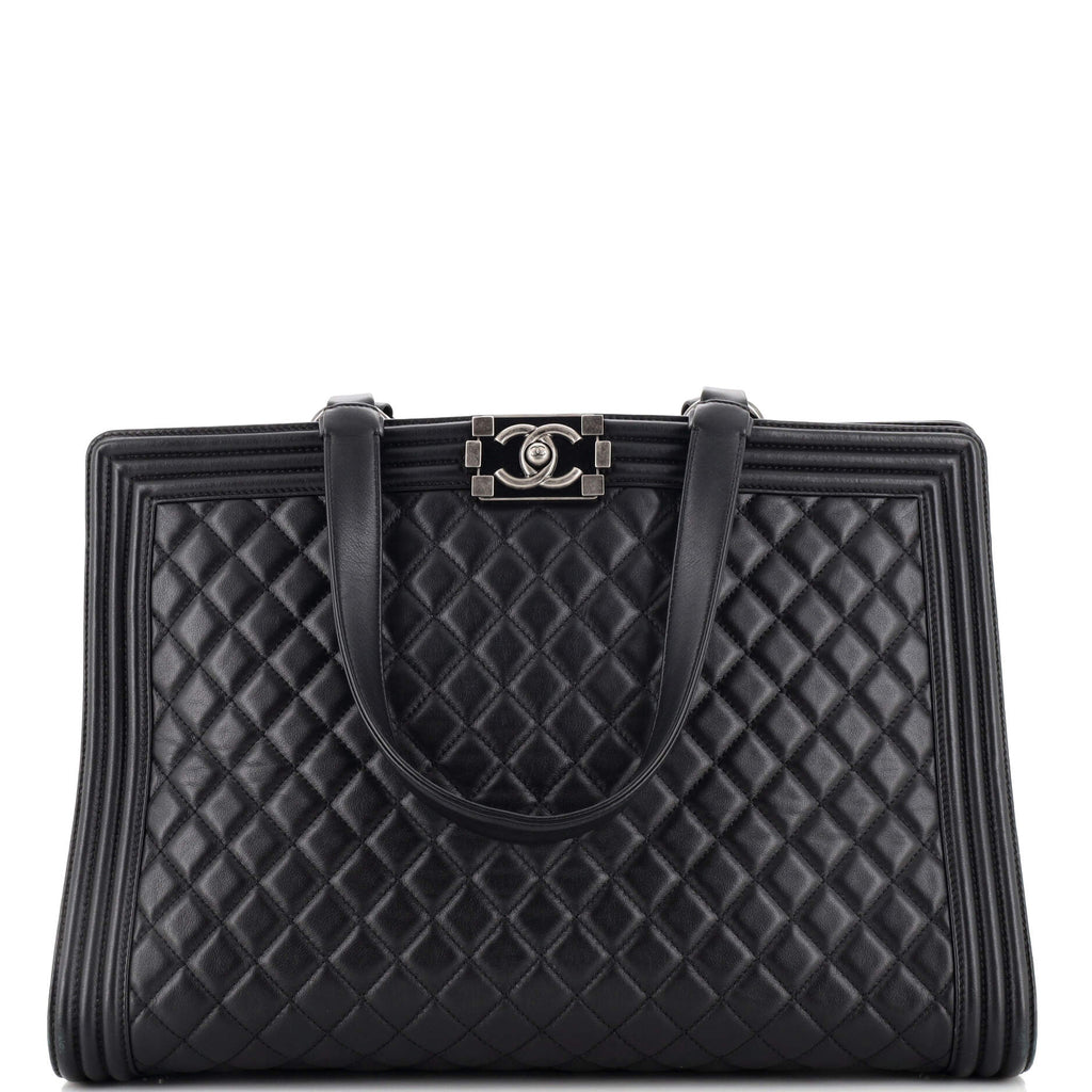 Chanel Boy Shopping Tote Quilted Lambskin Large Black 2285144
