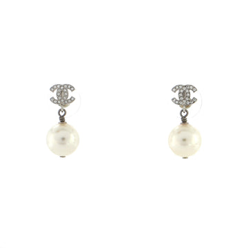 Chanel CC Drop Earrings Metal with Crystals and Faux Pearls