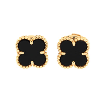 Van Cleef & Arpels Sweet Alhambra Stud Earrings 18K Yellow Gold and Onyx