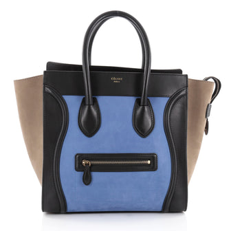 Celine Tricolor Luggage Handbag Suede Mini Blue 2285502