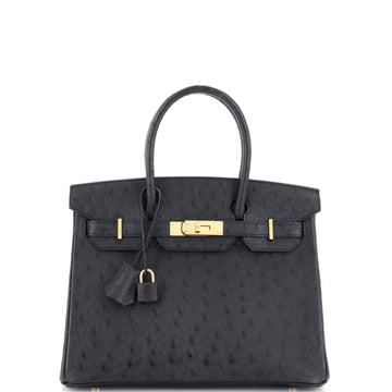 Hermes Birkin Handbag Black Ostrich with Rose Gold Hardware 30