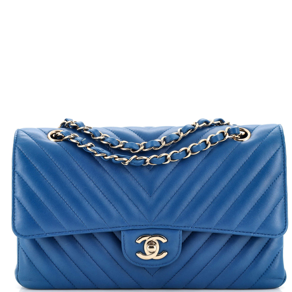 Chanel Classic Double Flap Bag Chevron Lambskin Medium Blue 2285582