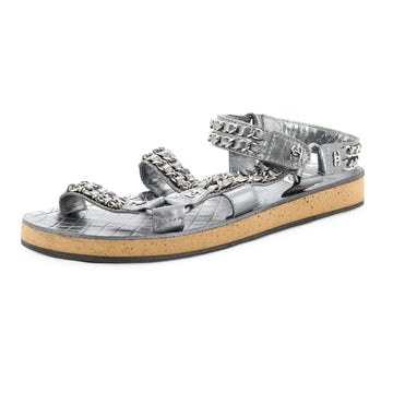 Chanel Women's Chain CC Slingback Sandals Quilted Leather with Cork