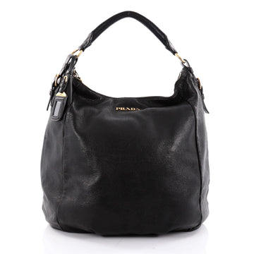 Prada Zip Top Hobo Cervo Leather Large Black 2285801