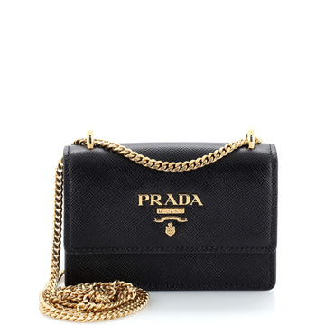 Prada Flap Card Holder with Chain Saffiano Leather Mini