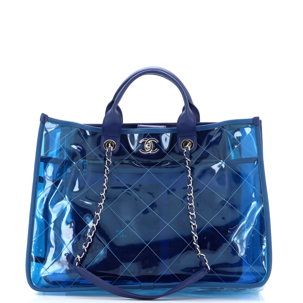 Chanel Coco Splash Shopping Tote Quilted PVC With Lambskin Medium Blue  22861414
