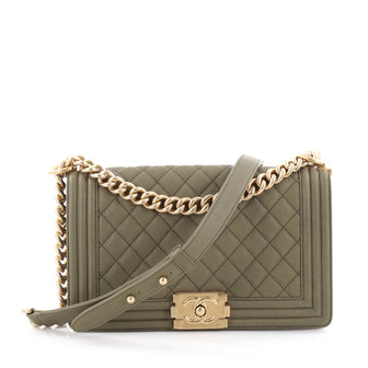 Chanel Boy Flap Bag Quilted Tweed Small Green 1263702