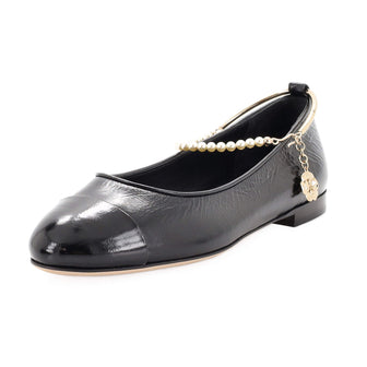 Chanel Women's Cap Toe Ankle Chain Ballerina Flats Leather