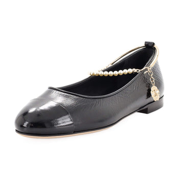 Chanel Women's Cap Toe Ankle Chain Ballerina Flats Leather