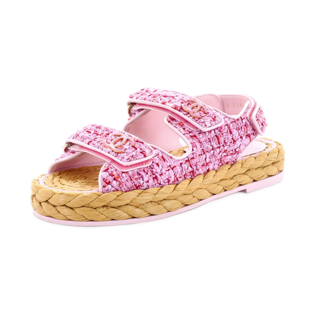 Chanel Women's Velcro Espadrille Dad Sandals Tweed Pink 2286831