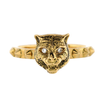 Gucci Le Marche Des Merveilles Feline Head Ring 18K Yellow Gold with Diamonds