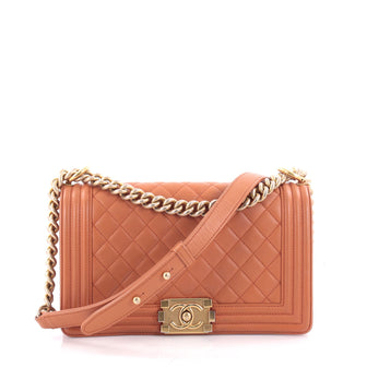 Chanel Boy Flap Bag Quilted Lambskin Old Medium Orange
