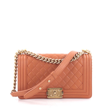 Chanel Boy Flap Bag Quilted Lambskin Old Medium Orange