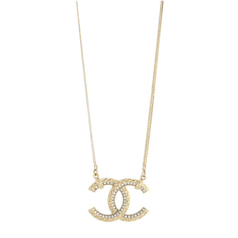 Chanel Quilted CC Pendant Snake Chain Necklace Metal with Crystals