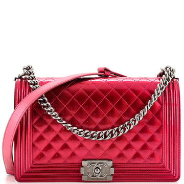 Chanel Boy Flap Bag Quilted Patent New Medium