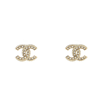 Chanel CC Stud Earrings Metal with Crystals