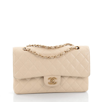 Chanel Vintage Classic Double Flap Bag Quilted Caviar Medium Neutral