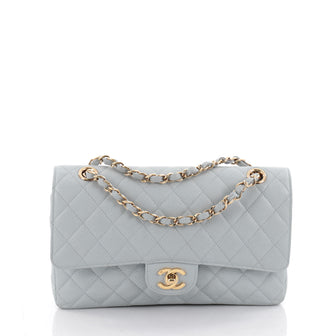 Chanel Vintage Classic Double Flap Bag Quilted Caviar Medium Blue