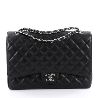 Chanel Classic Double Flap Bag Quilted Caviar Maxi Black