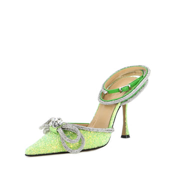 Mach & Mach Women's Double Bow Ankle Strap Pumps Glitter 100