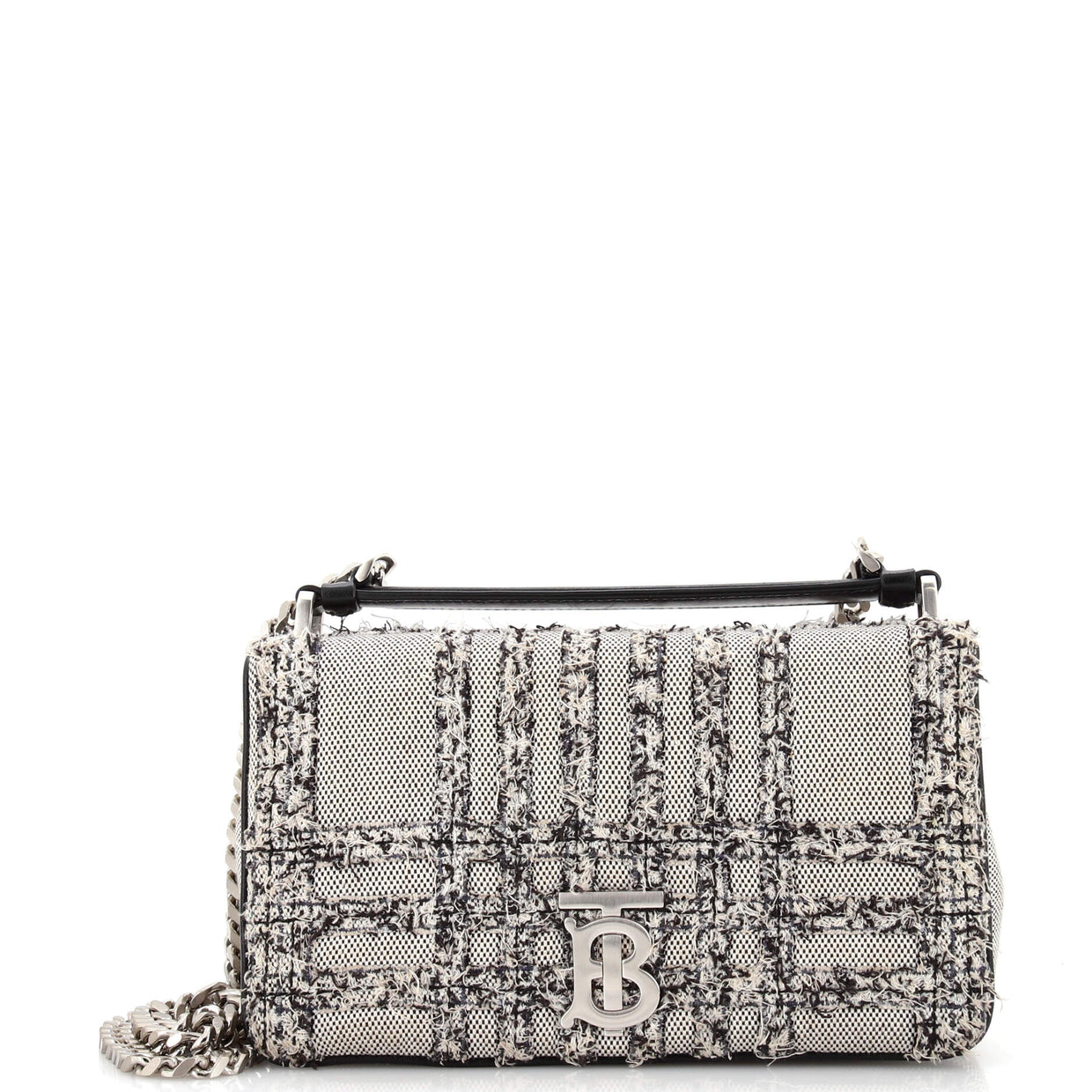 Burberry Lola Top Handle Bag Needle Punch Check Canvas Small Black 2287911