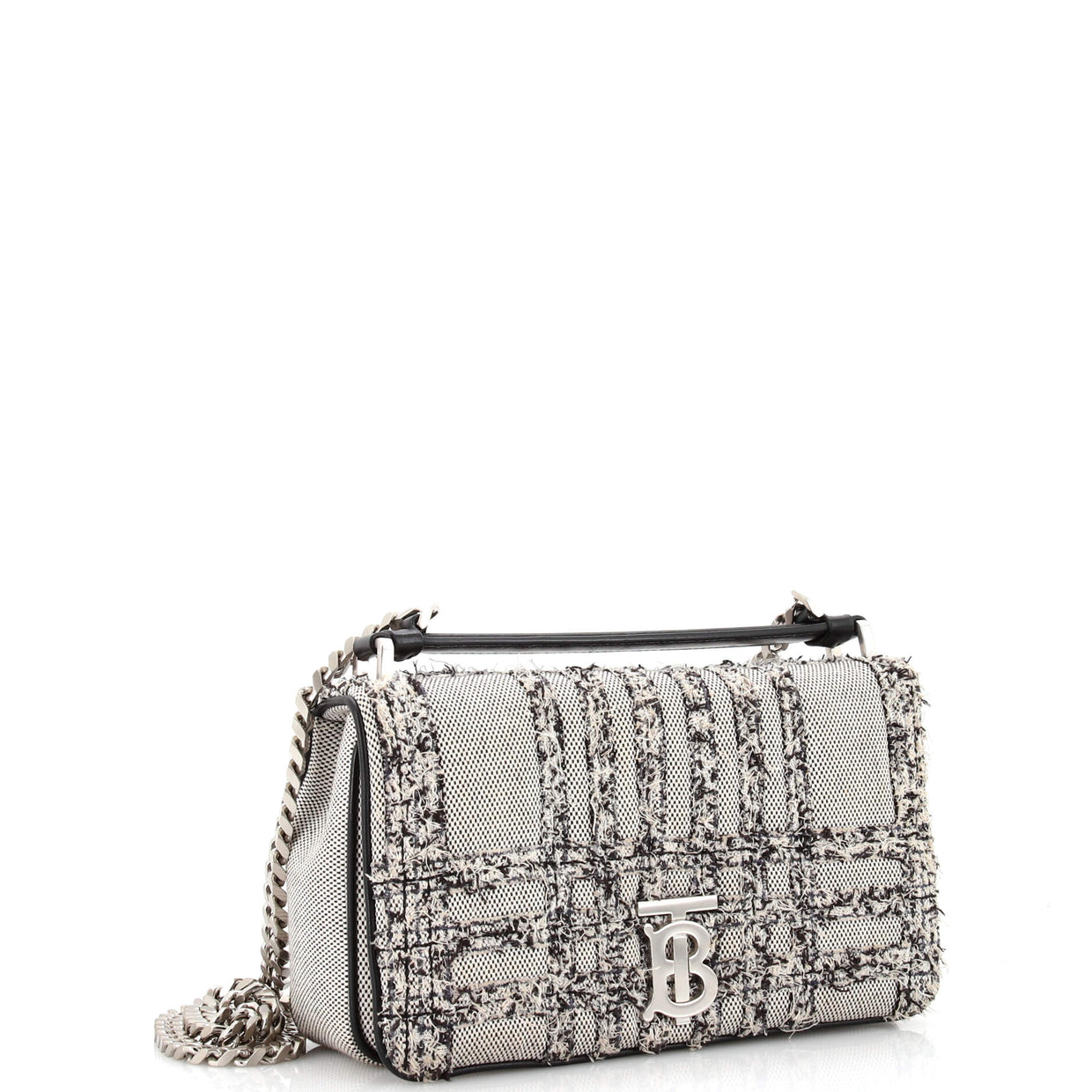 Burberry Lola Top Handle Bag Needle Punch Check Canvas Small Black 2287911