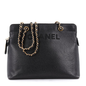 Chanel Vintage Logo Chain Tote Caviar Medium Black