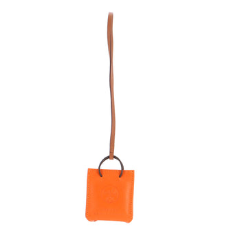 Hermes Orange Shopping Bag Charm Milo Lambskin and Swift