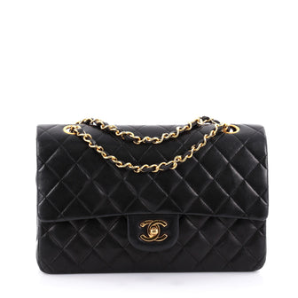 Chanel Vintage Classic Double Flap Bag Quilted Lambskin Medium Black
