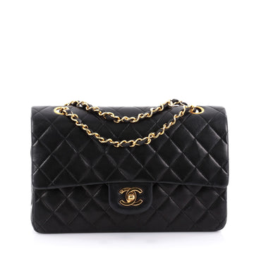 Chanel Vintage Classic Double Flap Bag Quilted Lambskin Medium Black