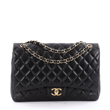 Chanel Classic Double Flap Bag Quilted Lambskin Maxi Black