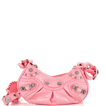 Balenciaga Le Cagole Giant Studs Shoulder Bag Crocodile Embossed Leather with Crystals XS