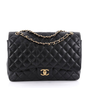 Chanel Classic Double Flap Bag Quilted Caviar Maxi Black