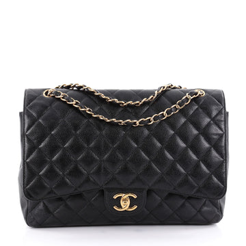 Chanel Classic Double Flap Bag Quilted Caviar Maxi Black