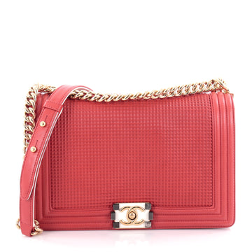Chanel Boy Flap Bag Cube Embossed Lambskin New Medium Red
