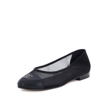 Chanel Women's CC Cap Toe Ballerina Flats Crystal Embellished Mesh