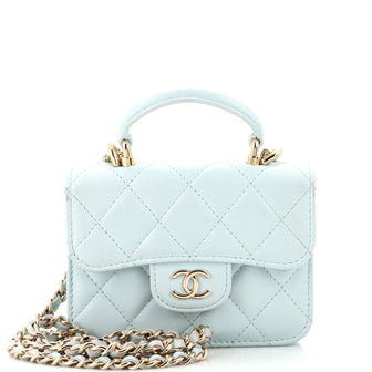 Chanel Top Handle Flap Coin Purse with Chain Quilted Lambskin Blue 2289972