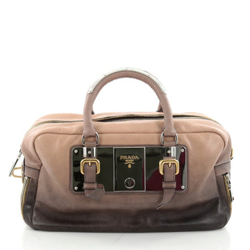 Prada Lock Plate Zippers Satchel Glace Calf Large Brown 2290002