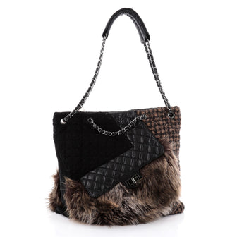 Chanel Karl's Fantasy Cabas Tote Fur Tweed and Quilted Leather Brown
