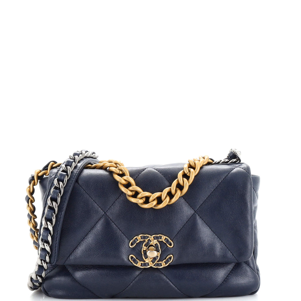 Chanel 19 Flap Bag Quilted Leather Medium Blue 2290031