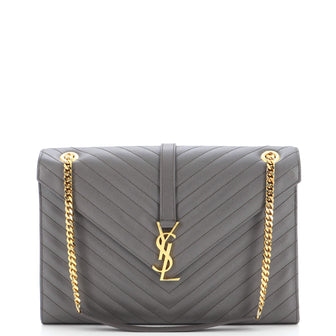 Saint Laurent Classic Monogram Envelope Satchel Matelasse Chevron Leather Large