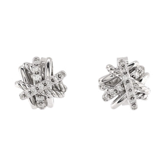 David Yurman Crossover Stud Earrings Sterling Silver with Diamonds