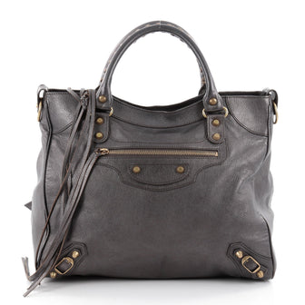 Balenciaga Velo Classic Studs Handbag Leather Gray 2290301