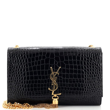 Saint Laurent Classic Monogram Tassel Crossbody Bag Crocodile Embossed Leather Medium