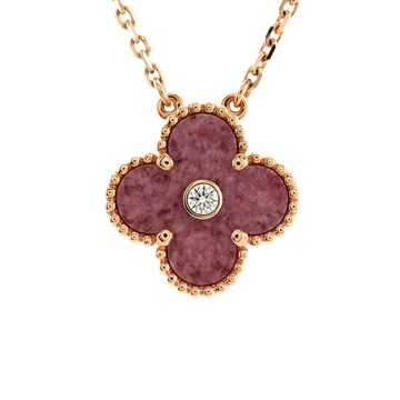 Van Cleef & Arpels Vintage Alhambra Pendant Necklace 18K Rose Gold and Rhodonite with Diamond