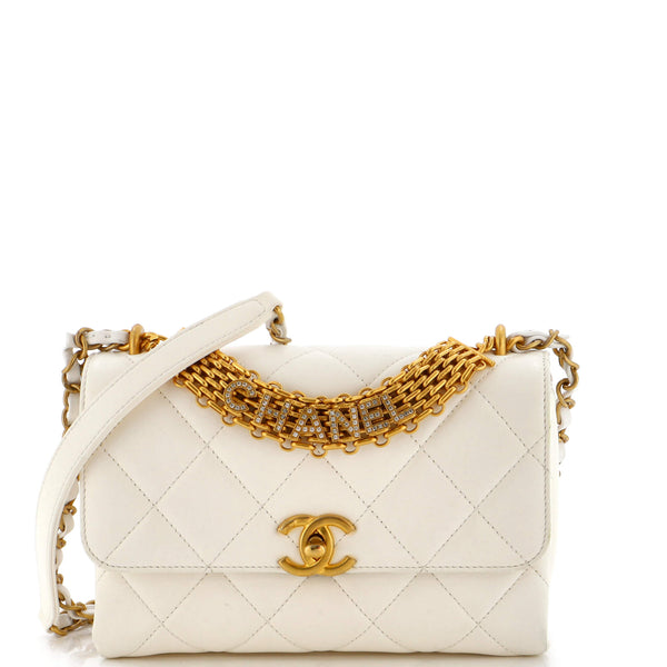 Chanel Crystal Logo Letters Chain Handle Flap Bag