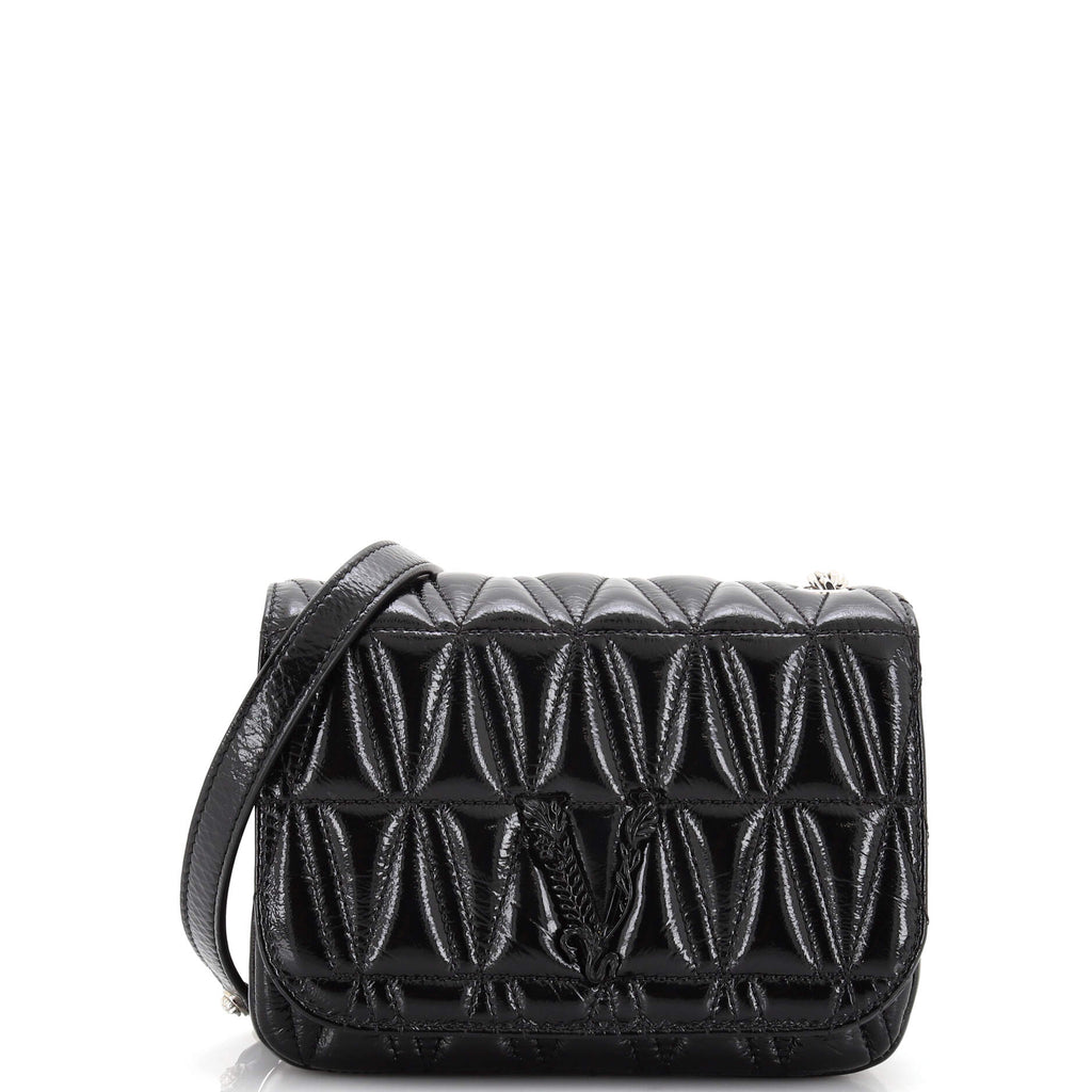 Virtus Small Leather Crossbody Bag in White - Versace
