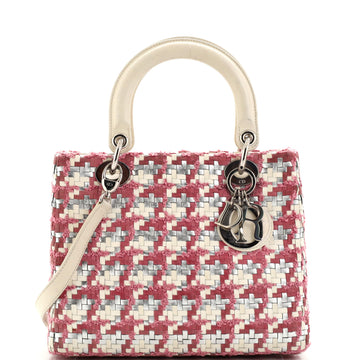 Christian Dior Lady Dior Bag Woven Leather with Tweed Medium