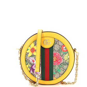 Gucci Ophidia Round Shoulder Bag Flora GG Coated Canvas Mini