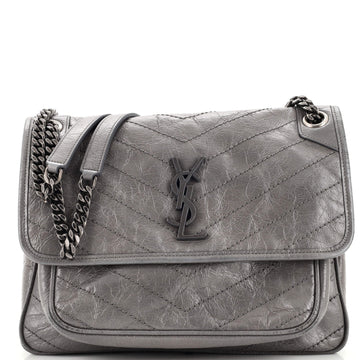 Saint Laurent Niki Chain Flap Bag Matelasse Chevron Leather Medium